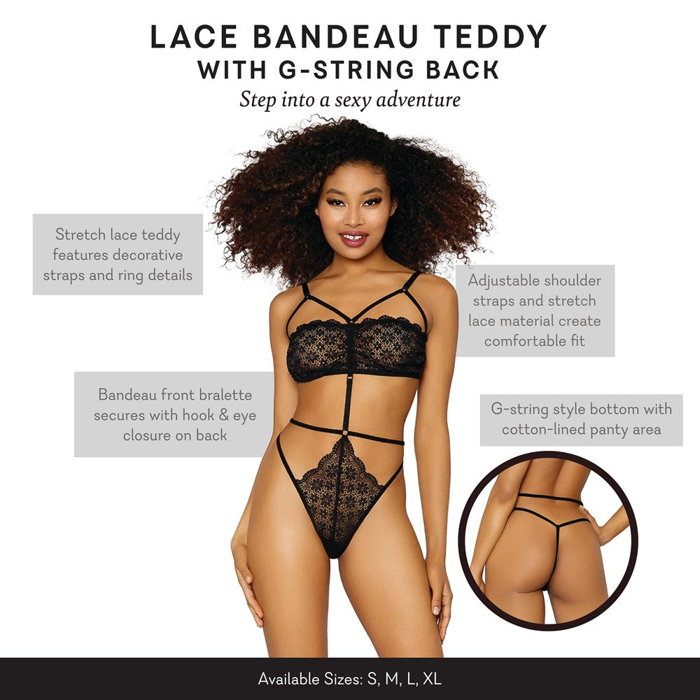 Lace Bandeau Teddy with G String Back