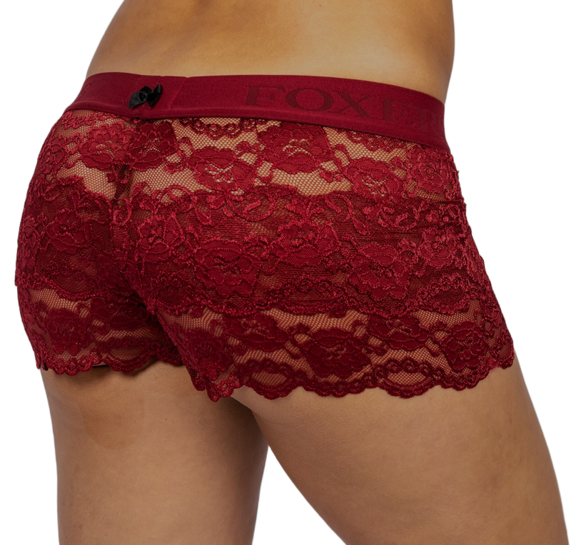 Black Cherry Lace Boxer with FOXERS logo elastic band
