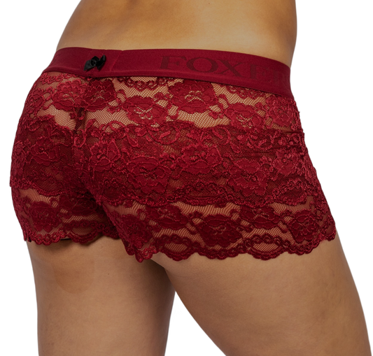 Black Cherry Lace Boxer with FOXERS logo elastic band