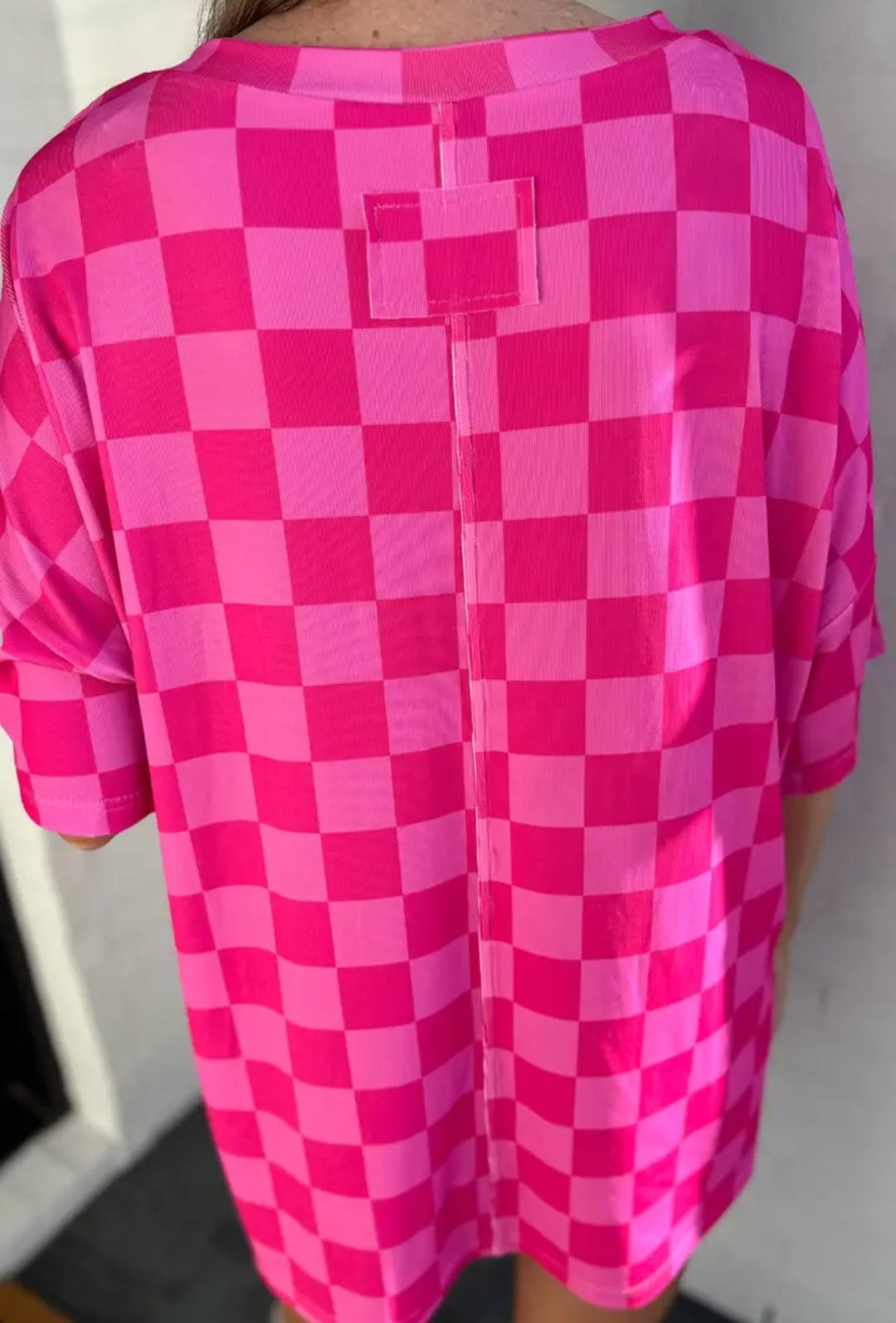 Pink checkered biker short lounge set