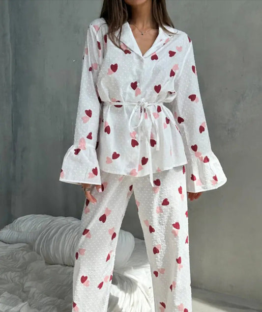 100% cotton Heart print long sleeve and pant set
