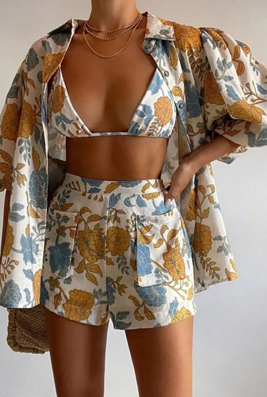 3 piece baggy top, halter and shorts